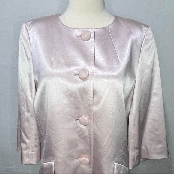 Albert Nipon Blush Sateen Long Collarless Dress Suit Set Size 10 Soft Girl - Picture 7 of 13